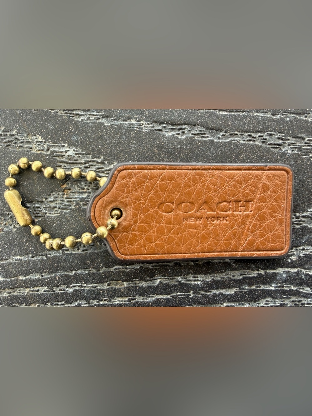 Vintage COACH Brown leather tag with ball chain